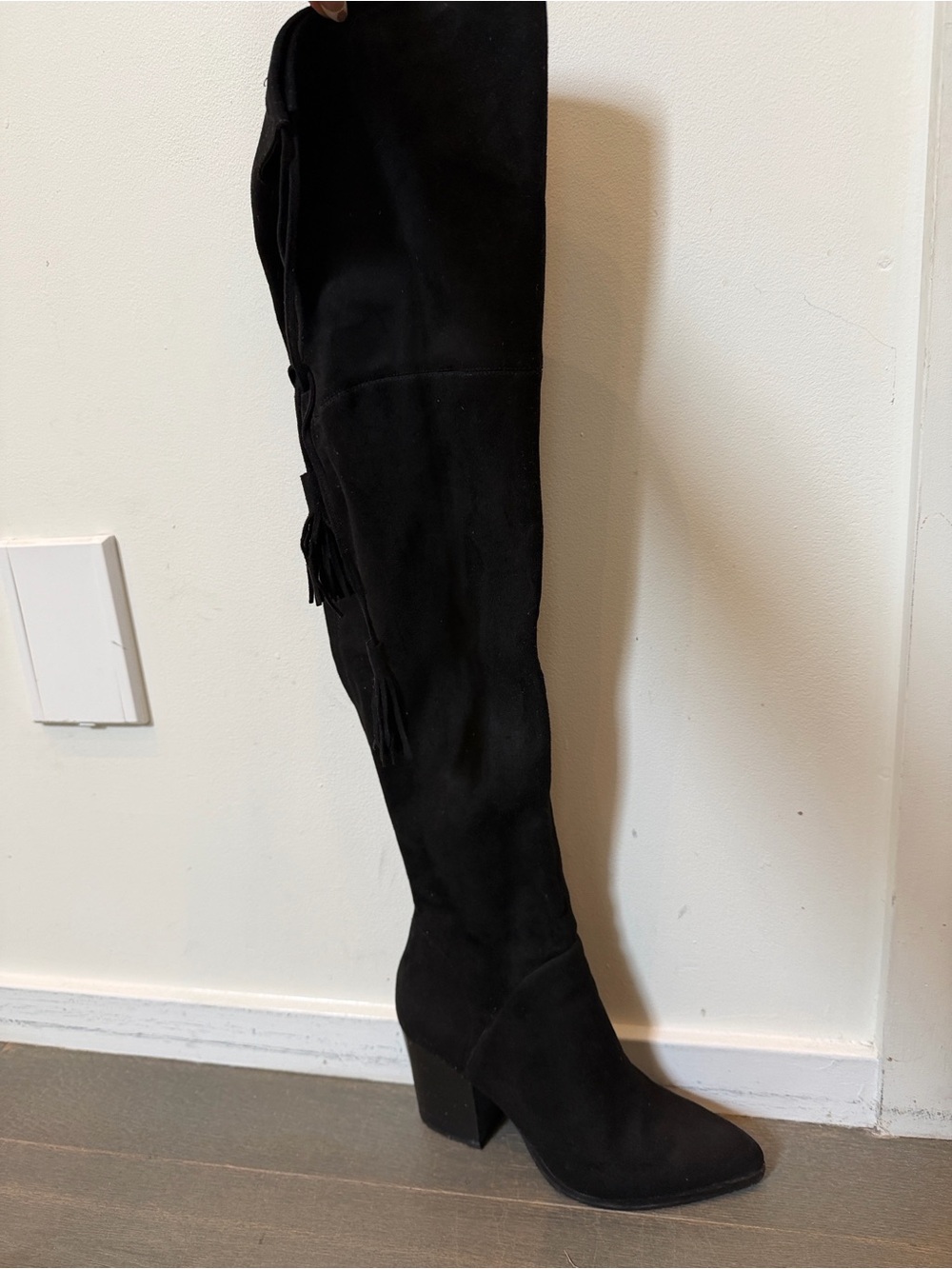 Marc Fisher Black Suede Over-the-Knee Block Heel Boots